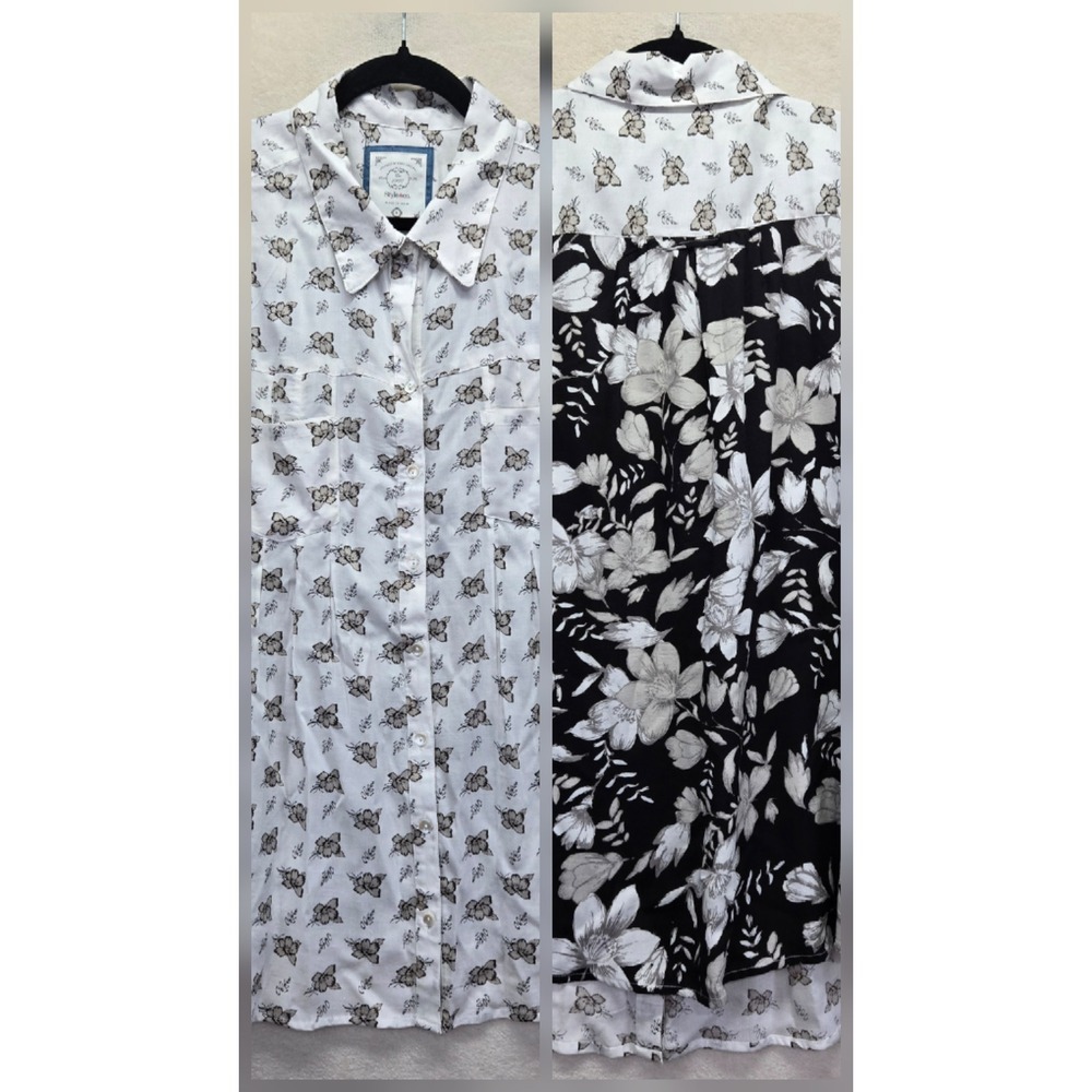 NWT Style & Co Women Mixed Floral Button Down Shirt White Black Rayon Large Boho